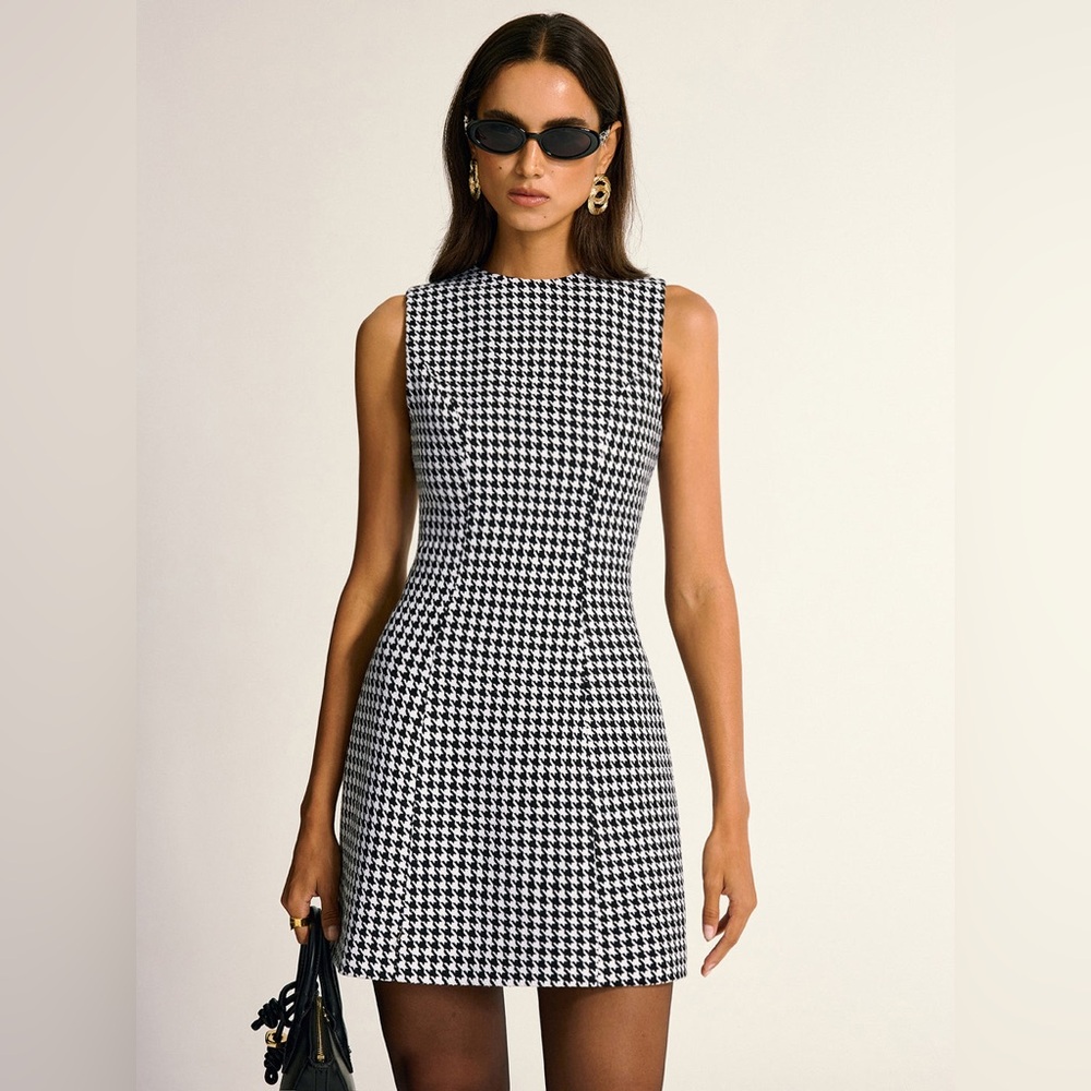 Commense Sleeveless Houndstooth Mini